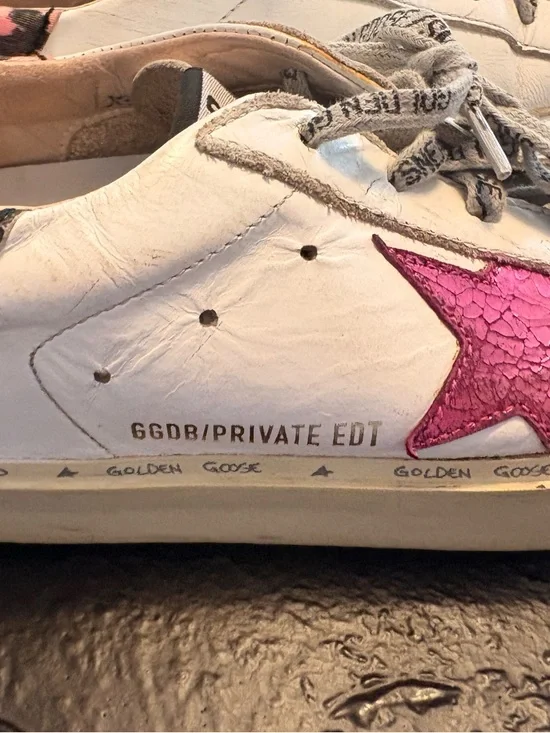 Golden Goose White Sneakers with Pink Star and Leopard Heel - Picture 4 of 8